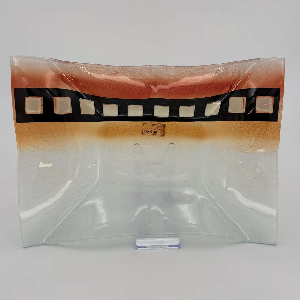 Vetropolis Murano Glass Tray Mario Bizzoti Italian Wavy Art Bowl 13.5"